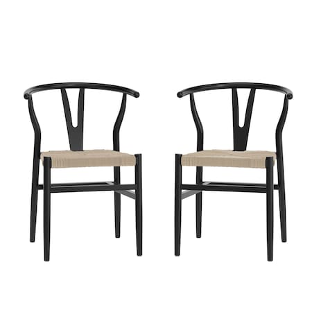 Flash Furniture Logan Commercial, Y-Back Style Wood & Kraft Paper Stackable Dining Chair w/Black/Natural Finish, 2PK 2-ZH-8101YS-BLK-NAT-GG